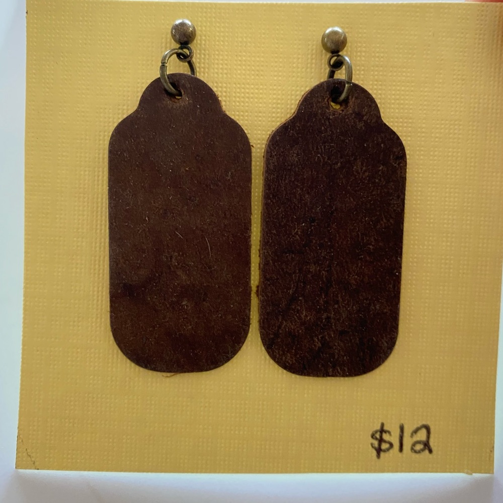 Leather tag earrings